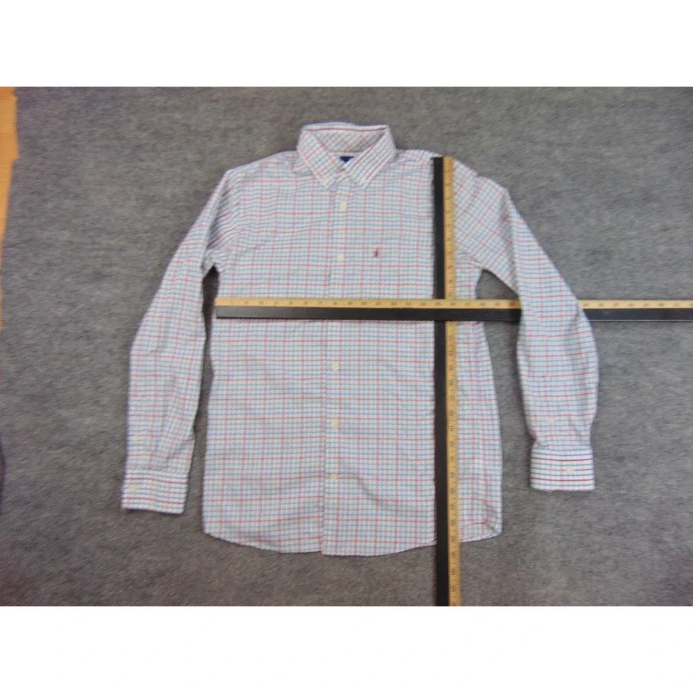 Johnnie O Dress‎ Shirt Youth 16 Plaid Red Blue White Button Casual Dress Prep